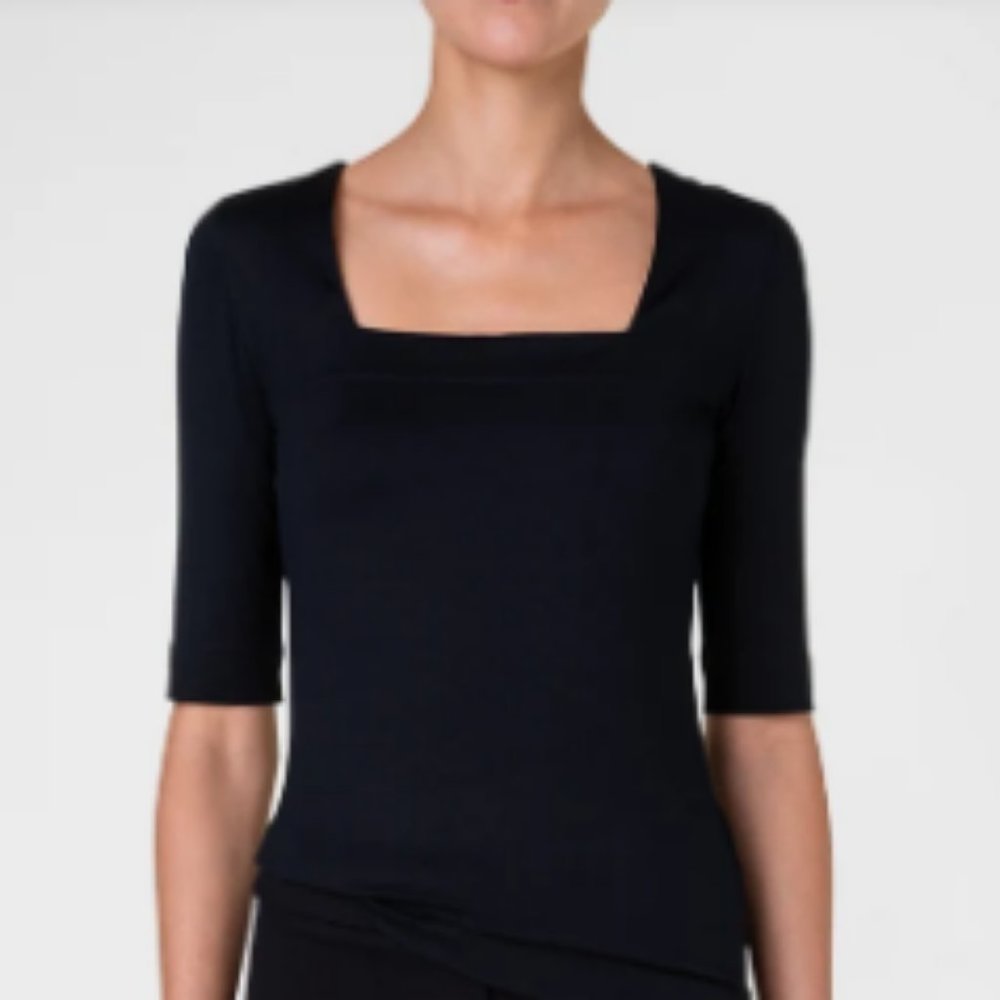 Akris Punto Black Square Neck Jersey Top Size 14